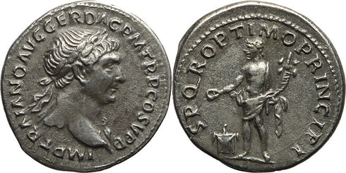 Ancient Roman silver coin of Trajan - SPQR OPTIMO PRINCIPI